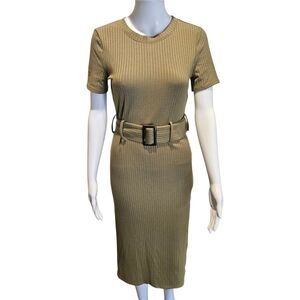 Forever 21 Tan Ribbed Midi Sheath Dress